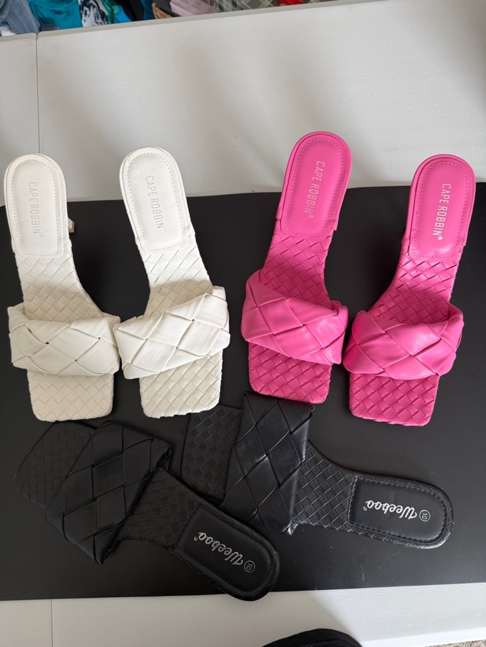 Cape Robbin Pink, White & Black Braided Slide Mules